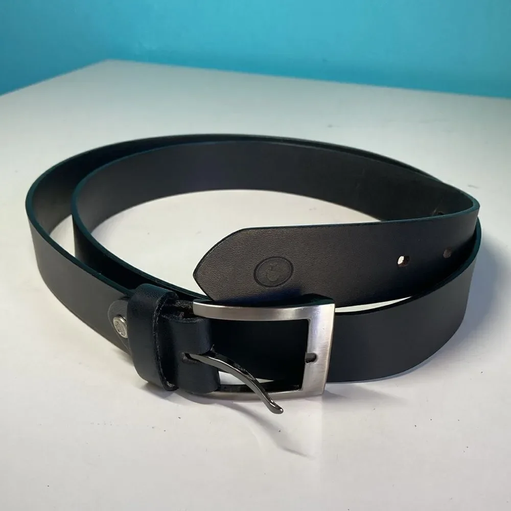 McJim Men’s Black Leather Belt Classic Leather Fits Waists 50 to 54” Around